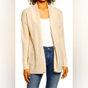 Caslon Linen & Cotton Open Front Lightweight Cardigan M Cream